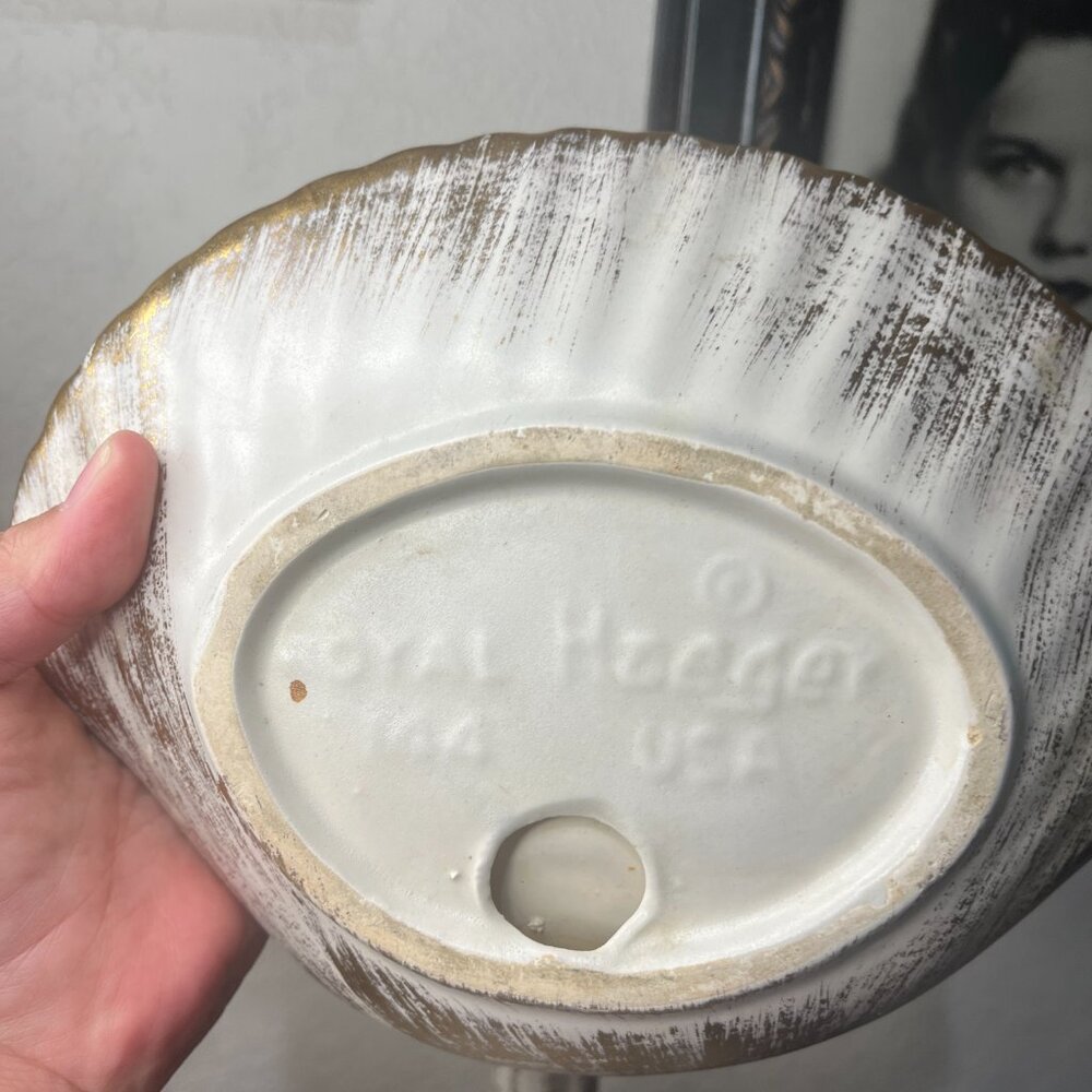 Vintage MCM Two Piece Royal Haeger 22K Gold Tweed Candle Holder and Shell Dish - Picture 2 of 11